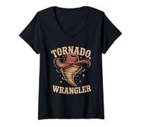 Womens Tornado Wrangler Bold Western Cowboy Graphic Design Vintage V-Neck T-Shirt