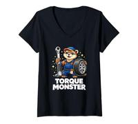Women's Torque Monster Otter Mechanic Wrench Tire Art V-Neck T-Shirt