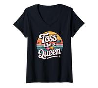 Womens Toss Like A Queen Colorful Cornhole Fun V-Neck T-Shirt