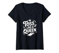 Womens Toss Like A Queen Cornhole Enthusiast V-Neck T-Shirt