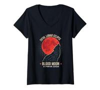 Women's Total Lunar Eclipse 2026 Blood Moon 3 March Wolf V-Neck T-Shirt