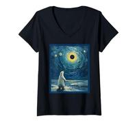Women's Total Solar Eclipse 08.12.2026 Greenland Polar Bear Van Gogh V-Neck T-Shirt