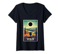 Women's Total Solar Eclipse 08.12.2026 Spain Travel Poster V-Neck T-Shirt