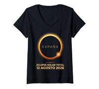 Women's Total Solar Eclipse 2026 Espana Corona Ring V-Neck T-Shirt