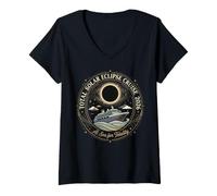 Women's Total Solar Eclipse Cruise 2026 At Sea Totality Observer V-Neck T-Shirt