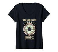 Women's Total Solar Eclipse Dates 2017 2024 2026 Astronomy Observer V-Neck T-Shirt