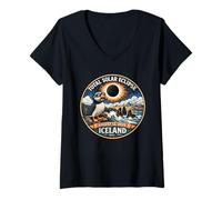 Women's Total Solar Eclipse Iceland 2026 Puffin Eclipse Chaser Patch V-Neck T-Shirt