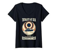 Women's Totality At Sea 08 12 26 Total Solar Eclipse Sky Watchers V-Neck T-Shirt