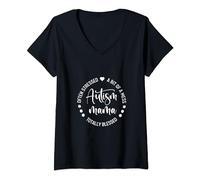 Womens Totally Blessed Often Stressed A Bit Of A Mess Autism Mama V-Neck T-Shirt
