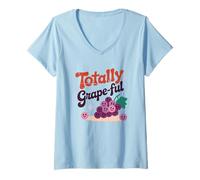 Womens Totally Grape-Ful Smiling Grapes Fun Words V-Neck T-Shirt