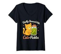 Womens Totally Obsessed with Cats and Pickles Cute Cat Pickle Jar V-Neck T-Shirt