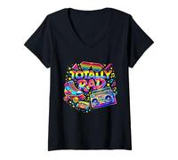 Women's Totally Rad Classic 80s Nostalgia Vibe Retro Throwback V-Neck T-Shirt