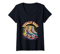 Womens Totally Rad Retro Roller Skates 80s Roller Disco V-Neck T-Shirt
