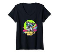 Womens Totally Rad Retro Vintage 80s 90s Miniature Schnauzer Lover V-Neck T-Shirt