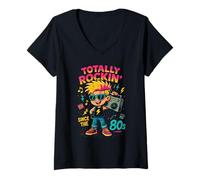 Womens Totally Rockin 80s Kids Retro Rock & Roll V-Neck T-Shirt
