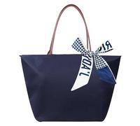 Women's Tote Bag, Foldable Shoulder Bag Handbag with Zip & Top Handle, Tote Shopping Bags Beach Travel Bags for Work, School, Travel, Leisure, Shopping, with Silk Scarf (Deep Blue, 52 x 32 x 20 CM)