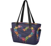 Women's Tote Bag Practical Day Bags Colorful Dog Paw Heart Print