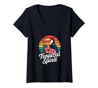 Womens Toucan Hibiscus Tropical Spirit V-Neck T-Shirt
