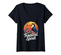 Womens Toucan Hibiscus Tropical Spirit V-Neck T-Shirt