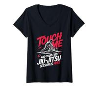 Women's Touch Me and Your First Jiu Jitsu Lesson is Free V-Neck T-Shirt