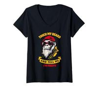 Womens Touch My Beard and Tell Me I'm Pretty Funny Monkey V-Neck T-Shirt