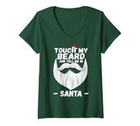 Womens Touch My Beard and Tell Me I'm Santa Funny Xmas V-Neck T-Shirt