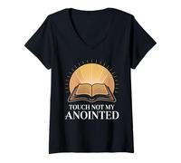 Womens Touch Not My Anointed Biblical Warning Quotes V-Neck T-Shirt
