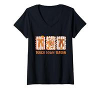 Womens Touchdown Season Girly Fall Football Game Day Thanksgiving V-Neck T-Shirt