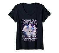 Womens Touching Grass Isn’t Enough Cat Meme Protest Humor V-Neck T-Shirt