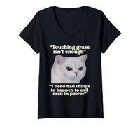 Women's Touching Grass isn’t Enough Cat Meme Quote V-Neck T-Shirt