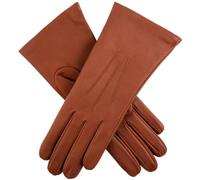 Women's Touchscreen Three-Point Cashmere-Lined Leather Gloves, Cognac, 7.5