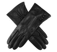 Women's Touchscreen Three-Point Silk-Lined Leather Gloves with Buttons