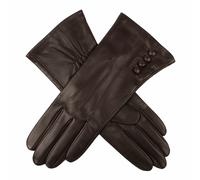 Women's Touchscreen Three-Point Silk-Lined Leather Gloves with Buttons - MOCCA / 8