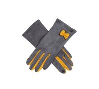 Women's Touchscreen Velour-Lined Faux Suede Gloves with Colour Contrast Details - CHARCOAL/CARAMEL / ONE