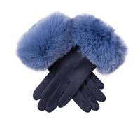 Women's Touchscreen Velour-Lined Faux Suede Gloves with Faux Fur Cuffs