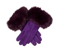 Women's Touchscreen Velour-Lined Faux Suede Gloves with Faux Fur Cuffs - AMETHYST / ONE