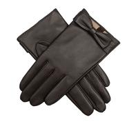 Women's Touchscreen Water-Resistant Lined Leather Gloves with Bow - Mocca / L