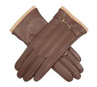 Women's Touchscreen Water-Resistant Wool Blend-Lined Leather Gloves with Snaffle and Stitch Detail