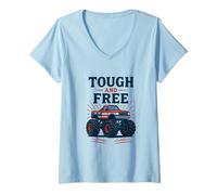 Womens Tough and Free Monster Truck Design V-Neck T-Shirt