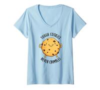Women's Tough Cookies Don't Crumble Funny Food Pun V-Neck T-Shirt