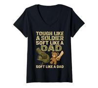 Womens Tough Dad - Soldier & Soft Hearted Father V-Neck T-Shirt