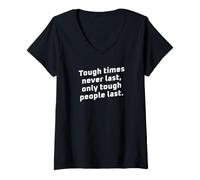Women's Tough Times Never Last Motivational (Ending on Back) V-Neck T-Shirt
