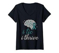 Women's Tourette Awareness TS Warrior Tic Disorder Neurodivergent V-Neck T-Shirt