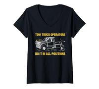 Womens Tow Truck Operators Do It in All Positions Tow Truck Driver V-Neck T-Shirt