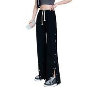 Women's Tracksuit Bottoms with Side Button Placket Sports Pants Casual Loose Basketball Training Trousers Striped Sweatpants Jogging Sportswear Wide Leg Pants Warm Up Loose Open Leg,A,M