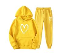 Women's Tracksuit Large Sizes - Jogging Suit Women's Set with Hoodie - Leisure Suit Winter Long Sleeve Love Print Sports Set Warm Tracksuit Jogging Suit Set Tracksuits Hoodie Trousers, yellow, S