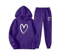 Women's Tracksuit Large Sizes - Jogging Suit Women's Set with Hoodie - Leisure Suit Winter Long Sleeve Love Print Sports Set Warm Tracksuit Jogging Suit Set Tracksuits Hoodie Trousers, purple, XXL