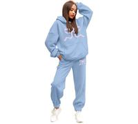 Womens Tracksuit Set 2 Piece Bow Printed Drawstring Hoodie And Sweatpants Elastic Waist Fleece Sweatsuits With Pockets Warmth Tracksuits Sets Daily Wear Workout Ladies Sets