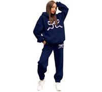 Womens Tracksuit Set 2 Piece Bow Printed Drawstring Hoodie And Sweatpants Elastic Waist Fleece Sweatsuits With Pockets Warmth Tracksuits Sets Daily Wear Workout Ladies Sets