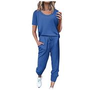 Women's Tracksuit Set 2 Piece Outfit Short Sleeve Top & Trousers Solid Color Two Piece Jogger Track Suit Sweatshirt & Sweatpants Co Ord Sets Going Out Tracksuit Matching Sets Leisure Suits